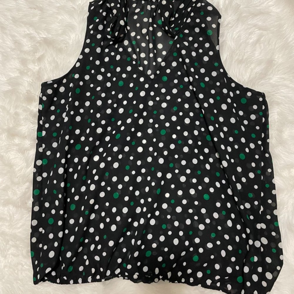 Banana Republic Factory Tie-Neck Black with White & green Polka dot Print XL - Picture 5 of 12